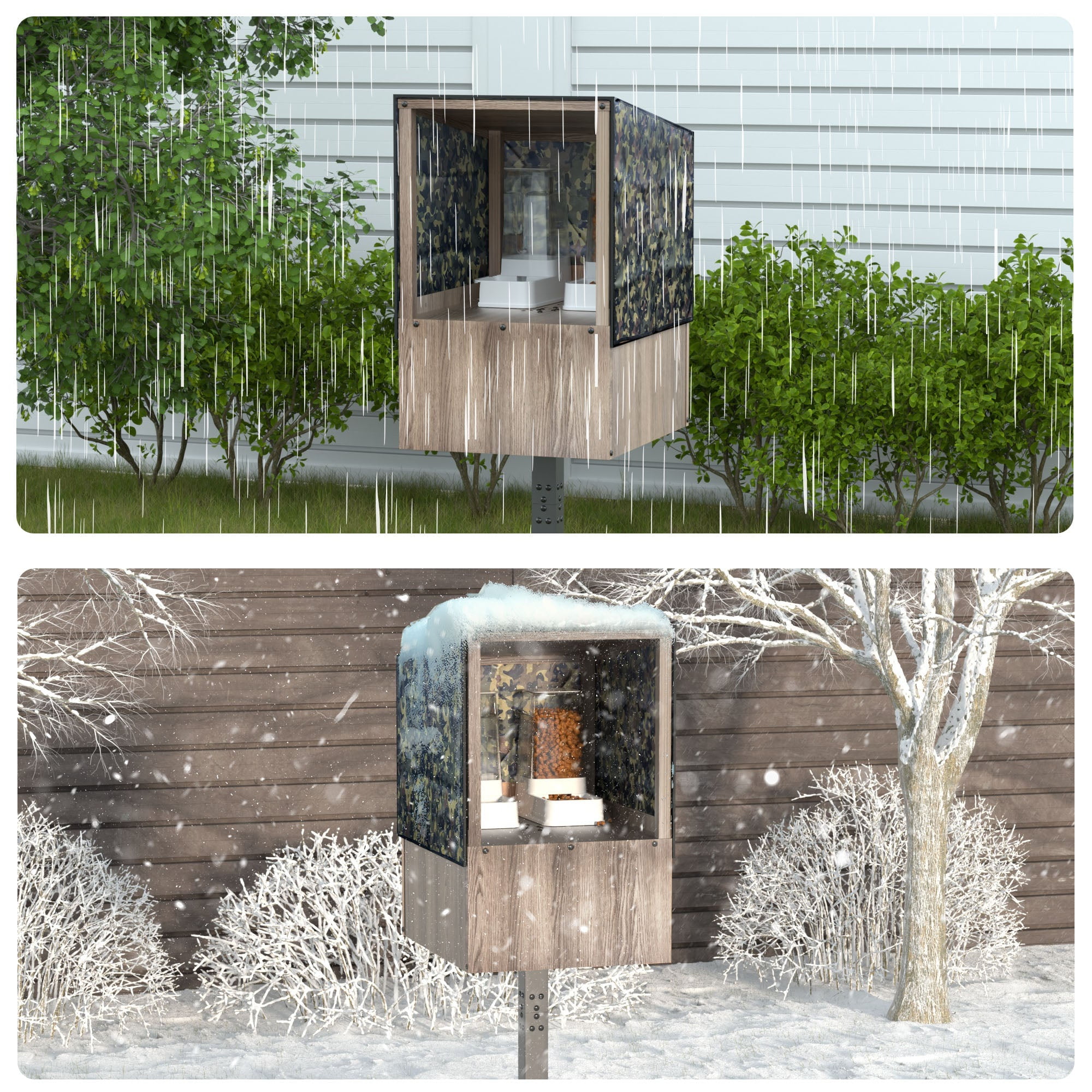 Outdoor Feral Cat Feeding Station, Shelter for Food & Water, Critter-Proof Design Safe Haven, 24.5"x24.5x61"