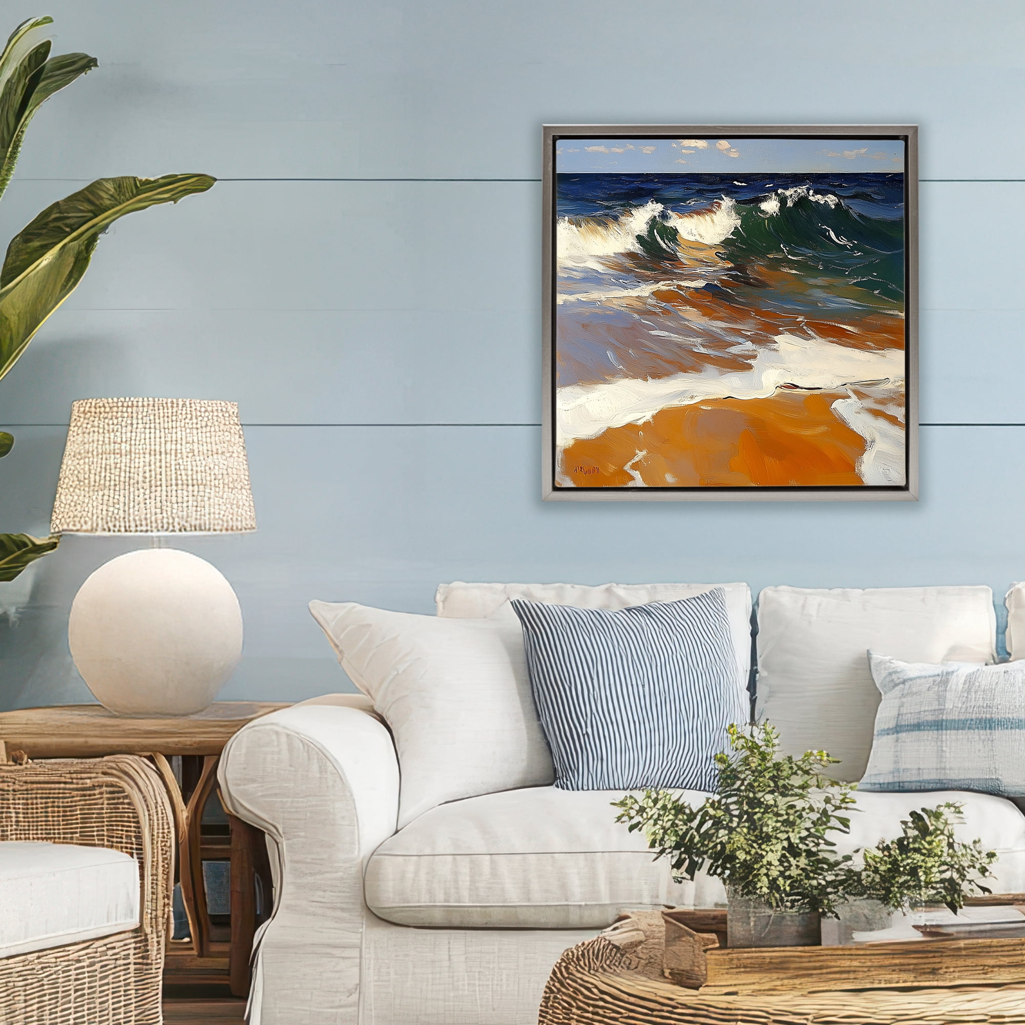 Stupell Industries Glassy Wave Break Gray Framed Floater Canvas Wall Art, design by Walker Noble