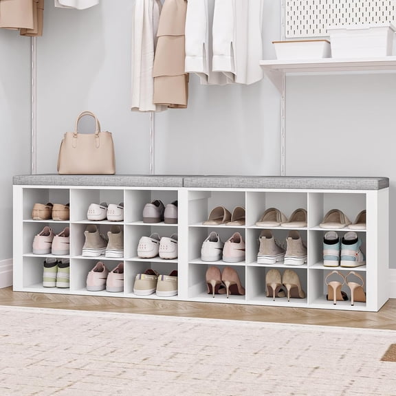 Shoe Storage Bench with Cushion, Entryway Storage Bench with , 9.5" Widened Organizer Cabinet, Long Cubby Rack for Living Room, Bedroom, Entryway