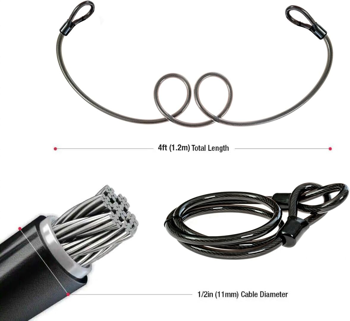 POLICE U-Lock Bike Lock with Key, U-Lock for Bicycles, Lock for Scooters, Outdoor Equipment Silicone-Coated Bike Lock with Cable Heavy Duty Black