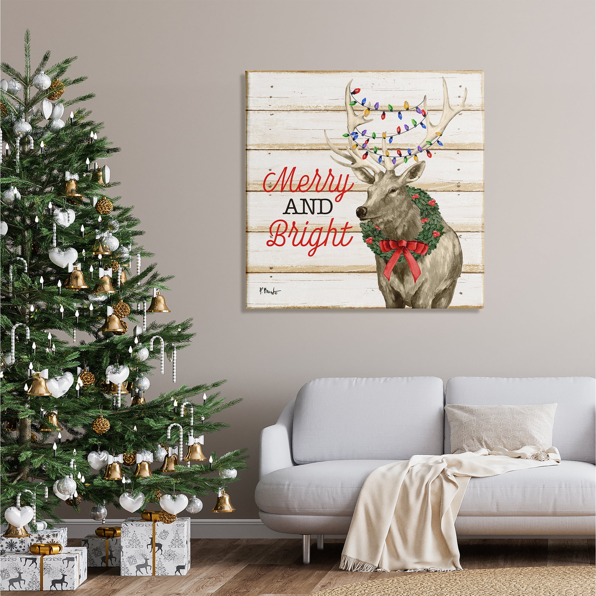 Stupell Industries Merry & Bright Deer Holiday Painting Gallery Wrapped Canvas Print Wall Art, 36 x 36