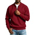 thumbnail image 2 of TKKCS Mens Waffle Knit Quarter Zip Sweatshirts Stand Collar Casual Long Sleeve Relaxed Fit Pullover Tops with Chest Pocket Red 3XL, 2 of 10