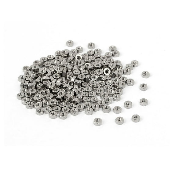 M1.2 x 1.2mm Nickel Plated Hexagon Hex Nuts Fasteners Silver Tone 200PCS
