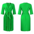 thumbnail image 2 of Women's 2025 Casual Smocked Dress V Neck High Waist Ruffle Pleated Midi Dresses, 2 of 8