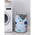 thumbnail image 3 of Underwater Laundry Bag, Childish Whale Characters in the Sea Swimming Island Ocean Palm Trees, Basket with Handles Drawstring Closure for Laundromats, 13" x 19", Coral and Ceil Blue, by Ambesonne, 3 of 4
