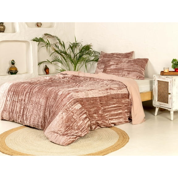 Vinsan Decor Ultra-Luxe Crushed Velvet Duvet Cover, Boho Bedding UO Comforter Donna Cover, King Size 3 Pieces Set 1 Comforter Cover and 2 Pillow Shams Rose Color