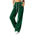 thumbnail image 4 of Women Casual Fleece Wide Leg Pants, Elastic Waist Loose Long Trousers with Side Pockets for Daily Loose Outfits Green-A L(L), 4 of 8