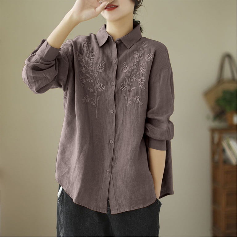 embroidered dress shirts ladies Millie Embroidered Linen Shirt