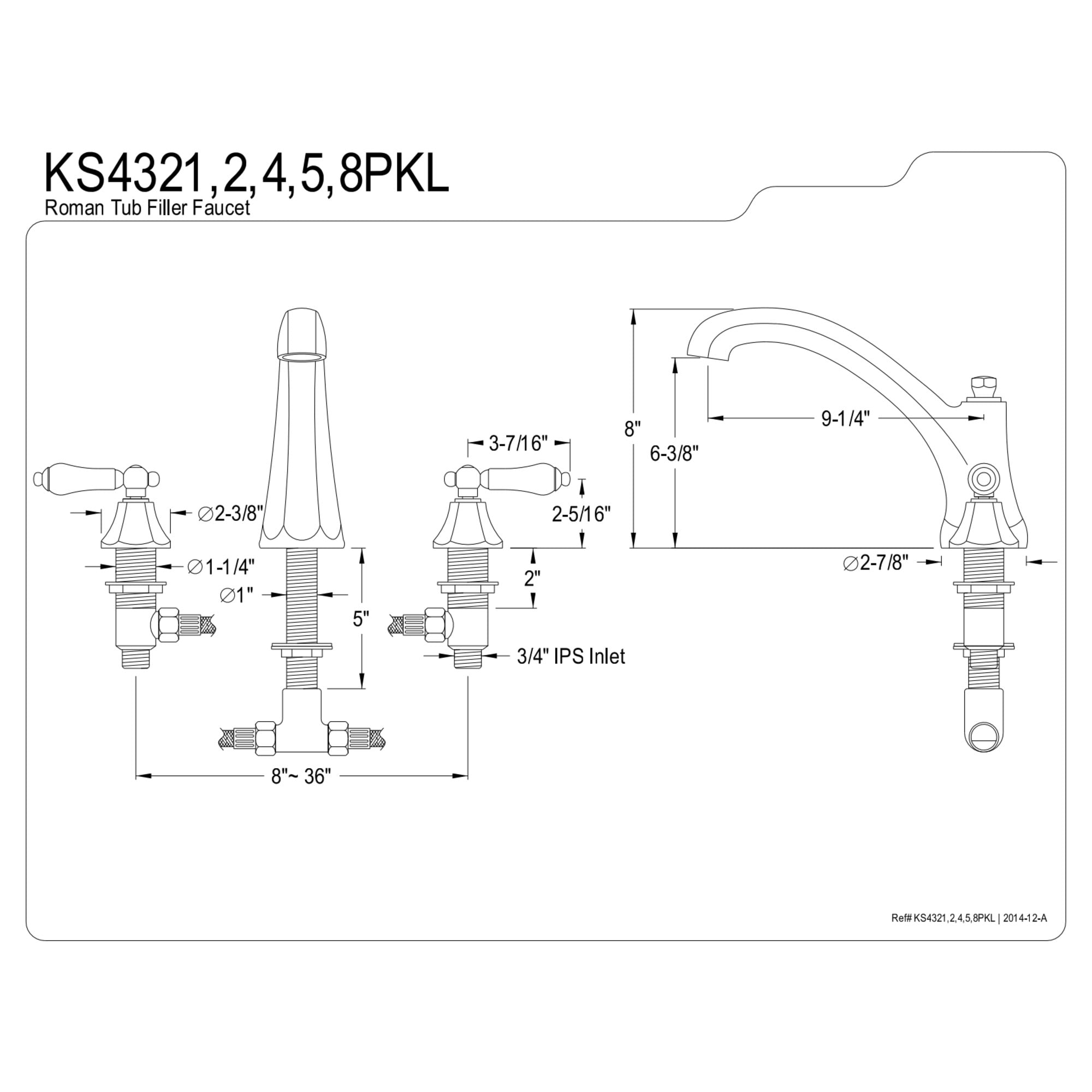 Kingston Brass KS4321PKL Duchess Two-Handle Deck Mount Roman Tub Faucet, Polished Chrome