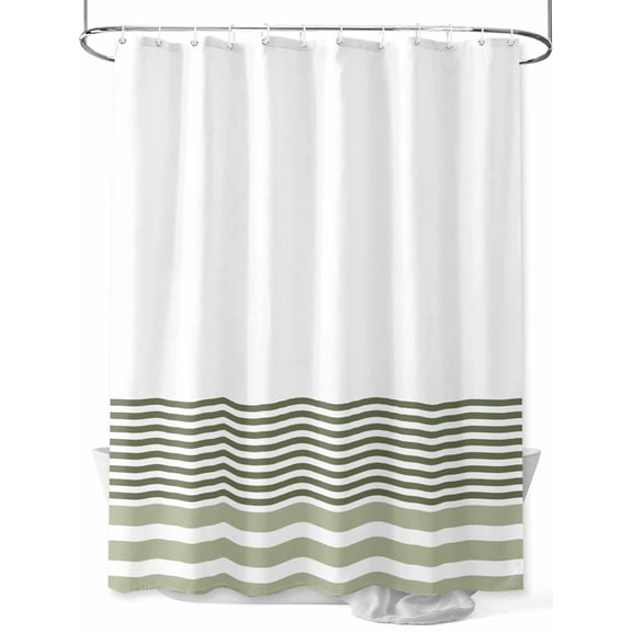 Fsddascl Sage Green Striped Shower Curtain Set - 66" x 72" Washable Bathtub Curtain with 12 Hooks, Modern Farmhouse Stripes Waterproof Fabric Stall Shower Curtains for Bathroom/Bathtub Décor