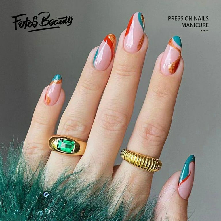 Fofosbeauty 24pcs Press on False Nail Tips Medium Almond Fake Nails, Little  Daisy 