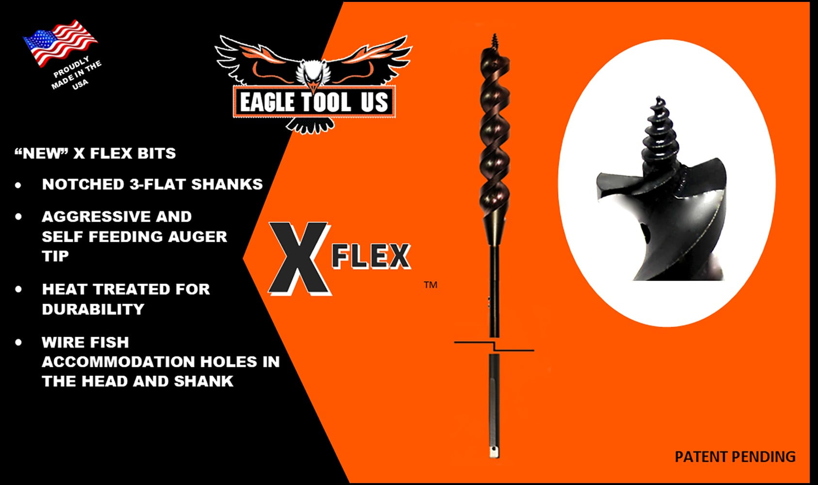 Eagle Tool US EA10054 X Flex Flex Shank Installer Drill Bit, Auger Style, 1-inch by 54-inch, Notched Shank, Made in The USA