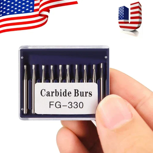10X Dental Round Carbide Steel Drills Burs Fg-330 Bur For High Speed Handpiece