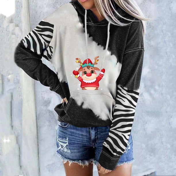 Pntutb Moda Mujer Navidad Impreso Blusa Suelta De Manga Larga Tops Casuales Sudaderas Con Capucha Pntutb Pntutb-5153