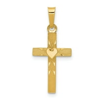 Real 14kt Yellow Gold Small Hollow Cross Charm Pendant; for Adults and Teens; for Women and Men