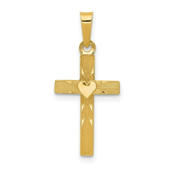Real 14kt Yellow Gold Small Hollow Cross Charm Pendant; for Adults and Teens; for Women and Men