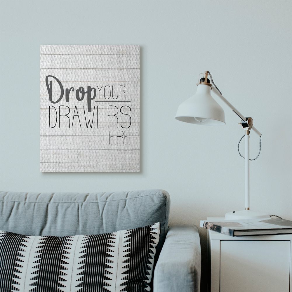 Stupell Industries Drop Your Drawers Bathroom Laundry Black And White Design Canvas Wall Art by Kimberly Allen