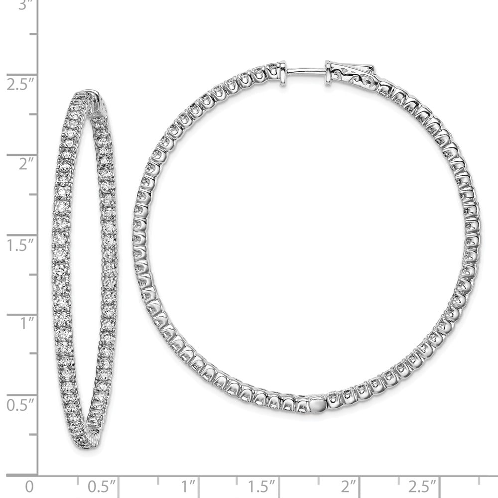 White Sterling Silver Earring In & Out Hoop Women'S Cubic Zirconia CZ Round Clear 50 mm