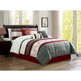 thumbnail image 1 of 11-Pc Victoria French Lily Royal Floral Damask Embroidery Quilted Pleated Comforter Curtain Set Burgundy Red White Gray Queen, 1 of 2