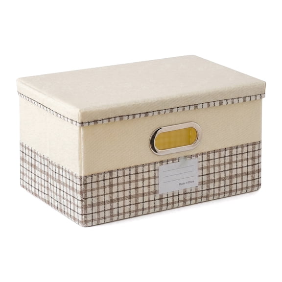 Aemutady Large Collapsible Storage Bins with Lids Fabric Handles Faux Leather Handles Label Holder Decorative Storage Boxes with Lids for Home 14.96×9.84×8.27IN
