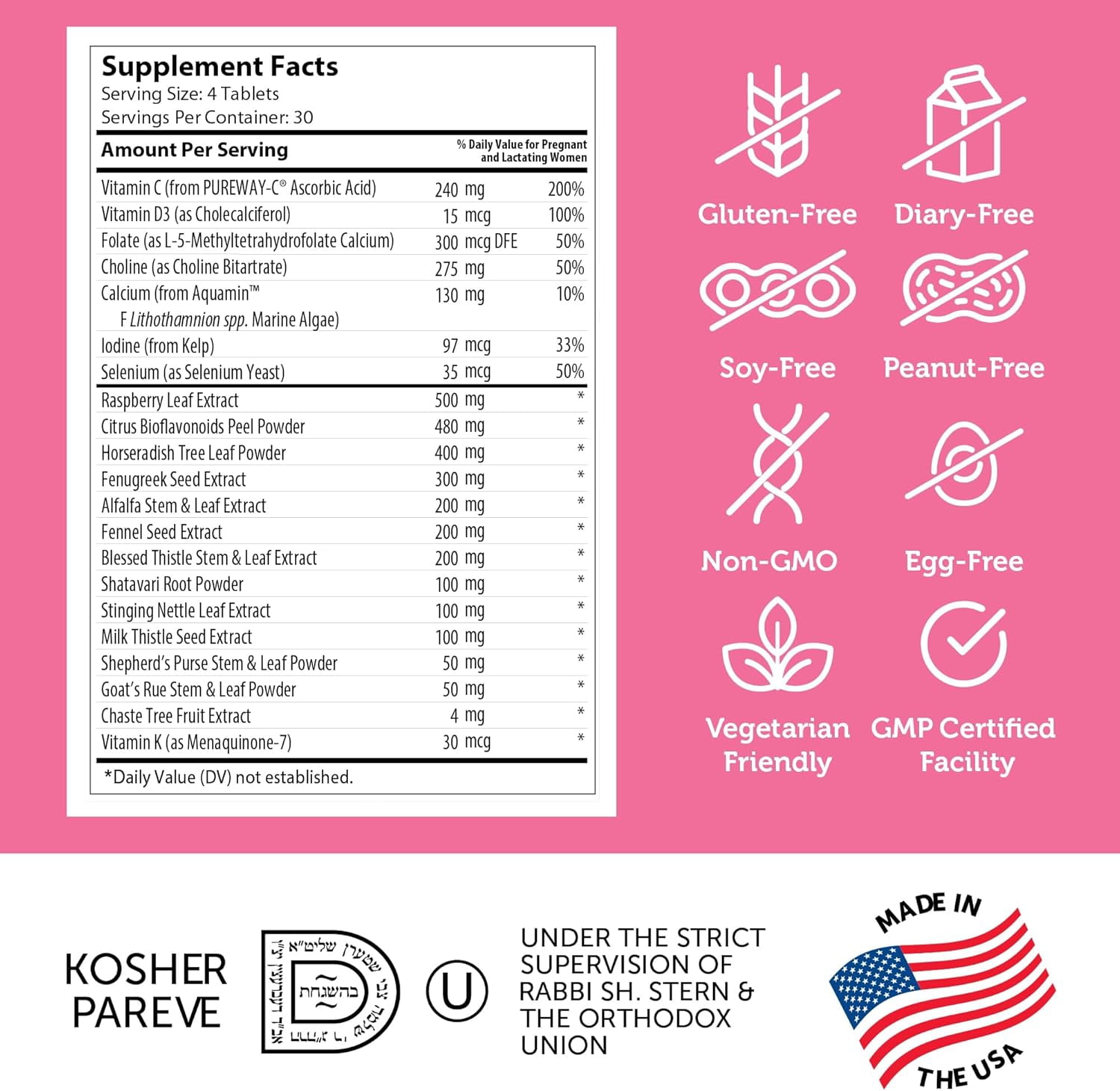 Zahler Postnatal Vitamins for Women, Lactation Supplements Breastfeeding Support, Milk Thistle & Fenugreek, Raspberry Leaf, 120 Tablets, Breastfeeding Supplement