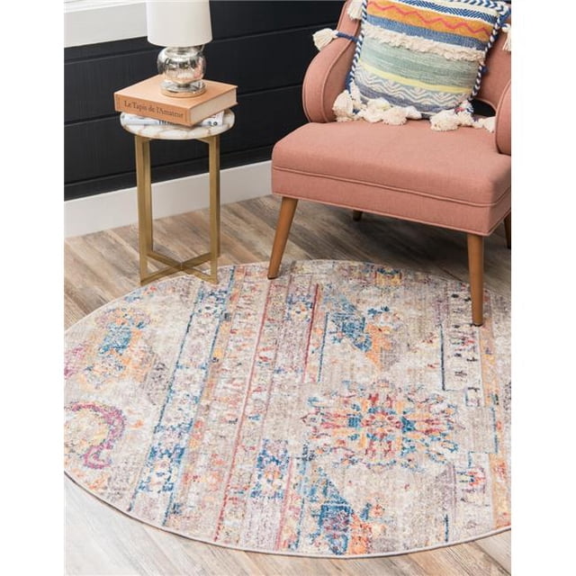 Unique Loom 3143277 5 x 5 ft. Prado Basilica Round Rug, Beige