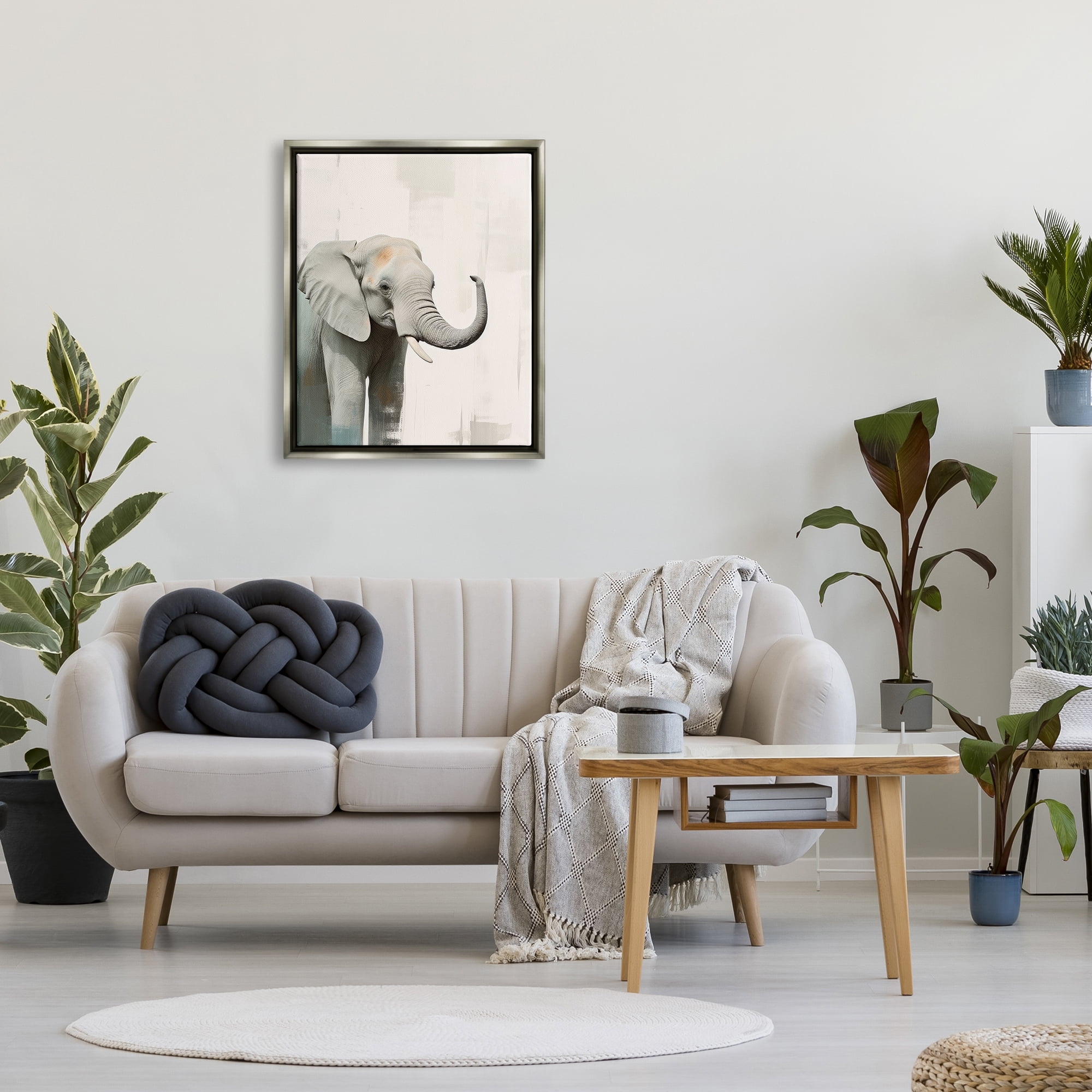 Stupell Industries Grey Modern Elephant Animals & Insects Painting Gray Floater Framed Canvas Art Print Wall Art, 25 x 31
