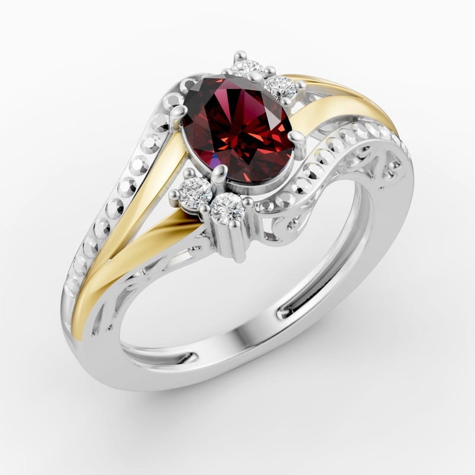 OMRE 925 Sterling Silver and 10K Yellow Gold Genuine Garnet and January Birthstone Ring Women