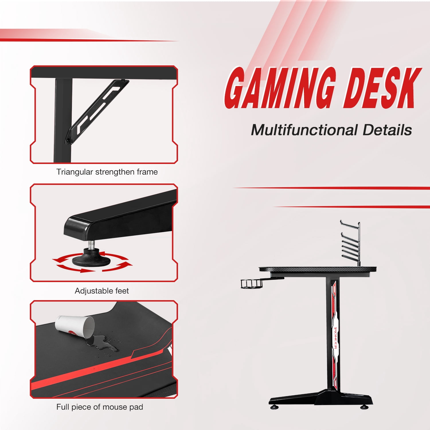 Lacoo 43 Inches Gaming Desk T-Shaped Metal Frame Gaming Desk with Cup Holder and Headphone Hook, Black