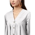 thumbnail image 4 of eloria Women's Top V Neck Full Sleeve Pleated Button Down Cotton T-Shirt, Color: White | Size: S, 4 of 6