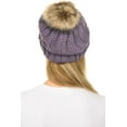 thumbnail image 4 of C.C YJ-820 Thick Cable Knit Hat Faux Fur Pom Pom Fleece Lined Cuffed Beanie Violet, 4 of 4