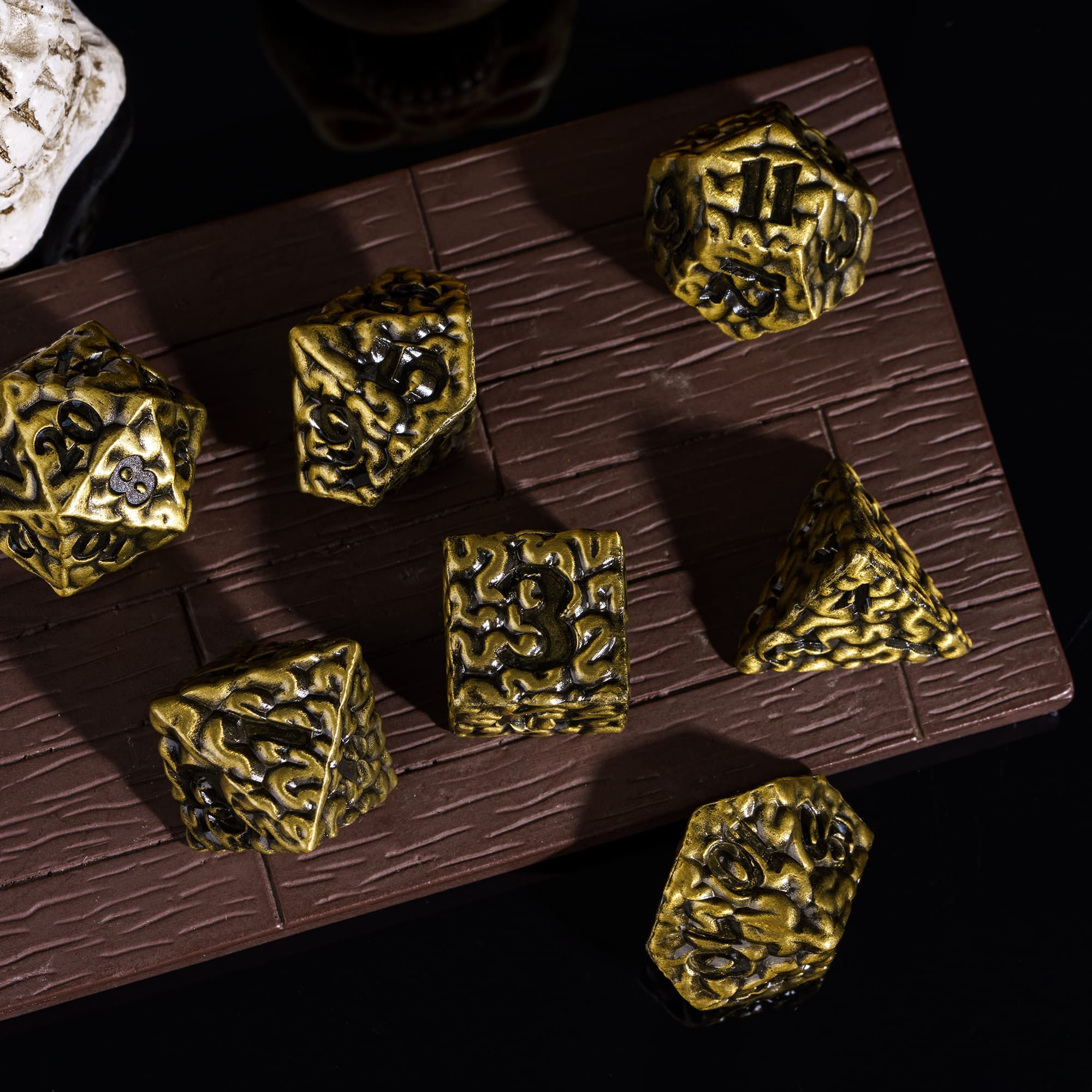 Cusdie 7-Die Metal DND Dice Set, Brain-patterned Metal Polyhedral D&D Dice Set for DND Dungeons and Dragons TTRPG Role Playing Games