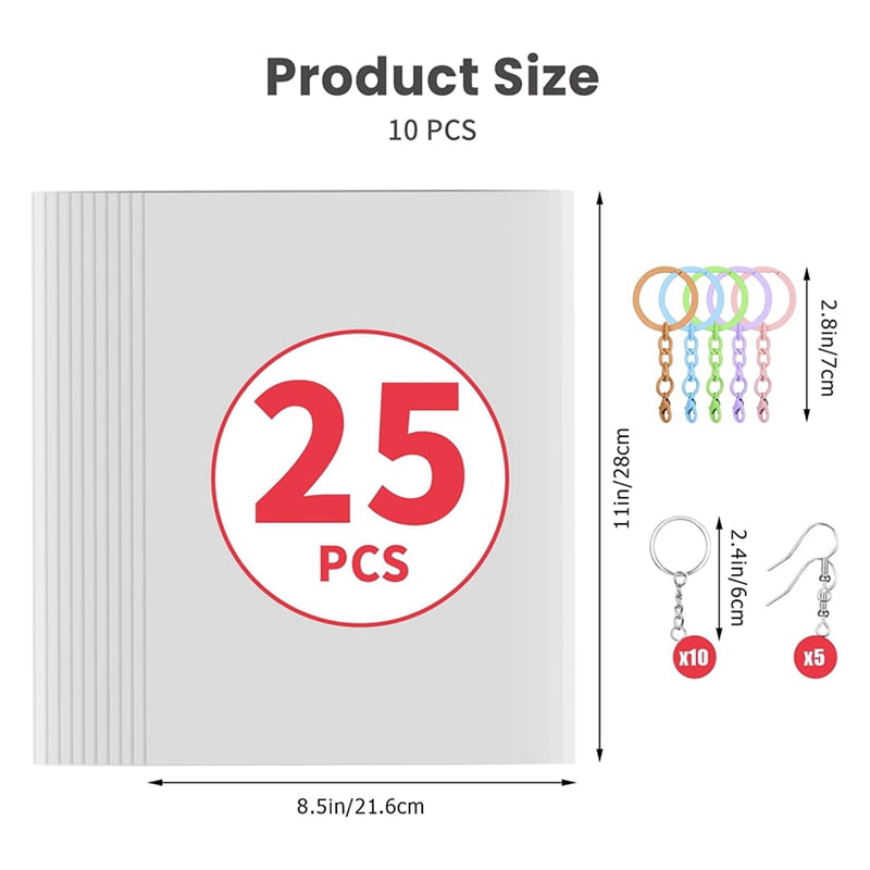 Symkmb Printable Heat Shrink Sheets, Printable Shrink Plastic Sheet Films Shrink Paper for DIY Crafts, Jewelry,Keychains 25PCS plastic