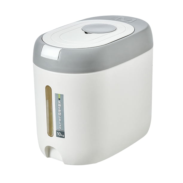 Cubo de almacenamiento de arroz de 10 kg, hermético, con apertura de un solo clic y a prueba de humedad. Gris claro