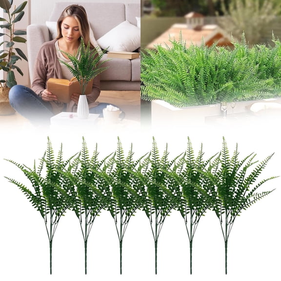 2026 6-Pack Artificial Fern Plants with Lifelike Silk Fronds - Green Faux Potted Plants for Home Decor, Office, Wedding & Indoor Landscaping