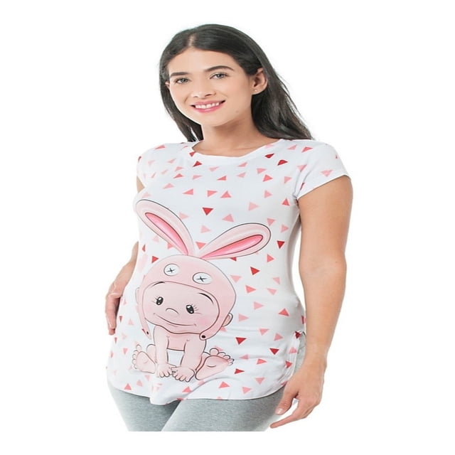 Playera Maternidad Estampada Bebé Niña Cómoda Ropa Embarazo Playera Mujer Casual Conejito Color Rosa