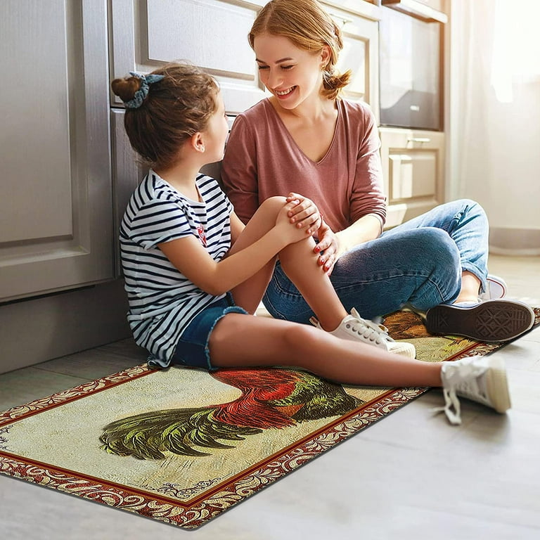 Rooster Kitchen Rug Memory Foam Kitchen Mat Set of 2, Farmhouse