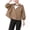 Khaki, variant on Women's Hooded Jacket Lightweight Zip-Up Solid Color Fall Hoodies Relaxed Casual Puff 3/4 Sleeve Outdoor Hooded Coat with Elastic Cuffs XXL