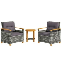 Spaco Outdoor Bistro Set, Wicker Patio Furniture with Cushions for Outdoor as Garden, Backyard, Gray