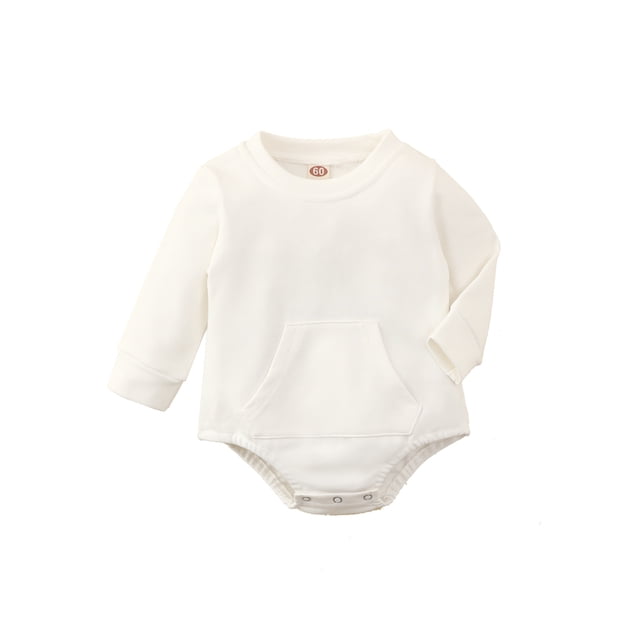 Kmbangi Barboteuse en Coton pour Bébé Manches Longues Col Rond Couleur Unie avec Poche