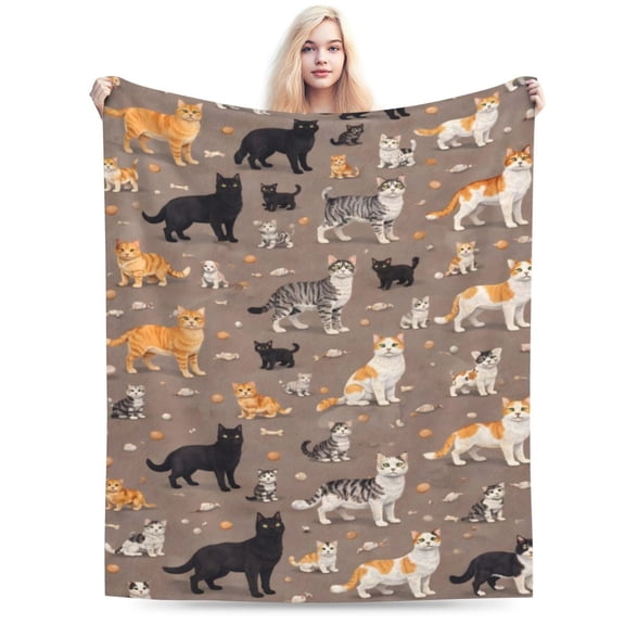Cat Pattern Throw Blanket, Soft Decorative Blanket for Sofa Couch Bed Home Décor 50x40