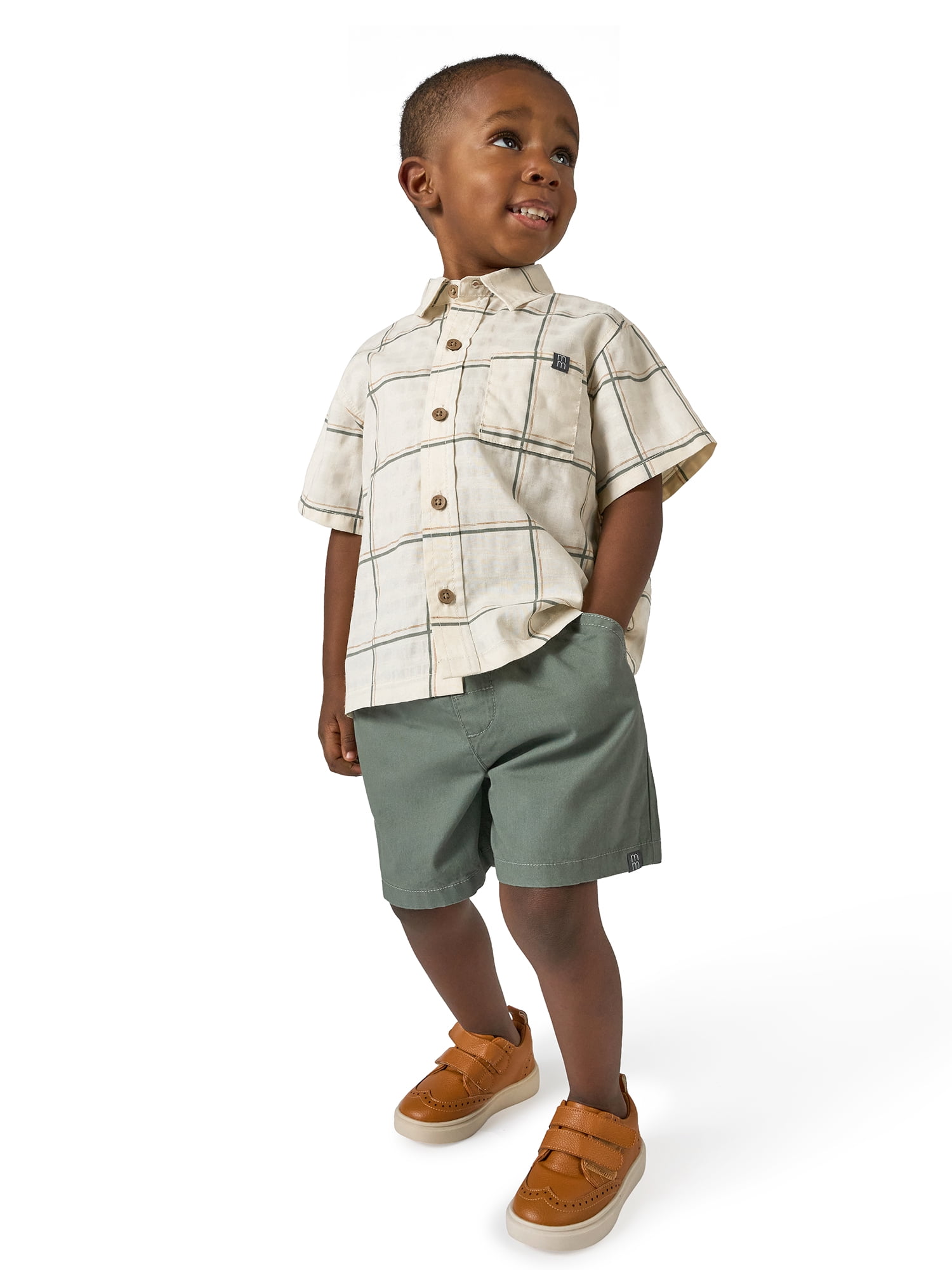 Modern Moments by Gerber Baby and Toddler Boy Button Front Shirt and Short Set, 2-Piece, Sizes 0/3 Months - 5T