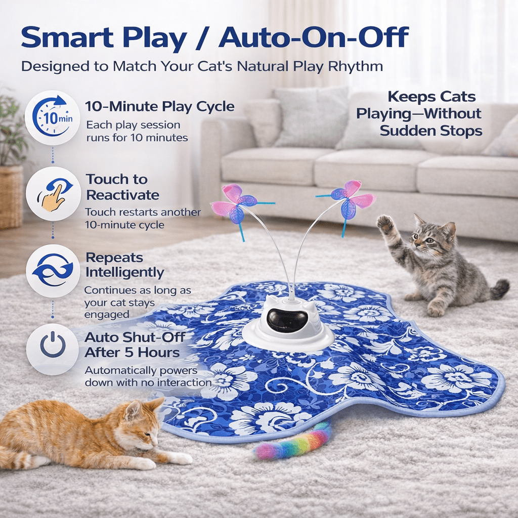 BONROB Interactive Cat Toy for Indoor Cats, Motion Activated Hide and Seek Toy with Spinning Butterfly and Plush Tail, Usb Rechargeable