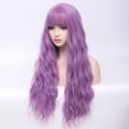 thumbnail image 2 of RightOn Purple Wig with Bangs Long Curly Wavy Lavender Purple Wig Purple Wig for Women Synthetic Wig with Wig Cap, 2 of 6