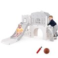 thumbnail image 1 of Gymax 9 in 1 Toddler Slide L Shaped Kids Slide & Climber Playset w/ Basketball Hoop Gray, 1 of 10