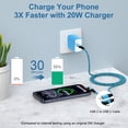 thumbnail image 3 of Charging Block, PD 20W USB C Charger Block with 6FT USB C to C Charging Cable, Type C Block USB C Wall Charger Power Adapter Fast Charging Station with Type C Phone Charger Cords, Blue, 3 of 7