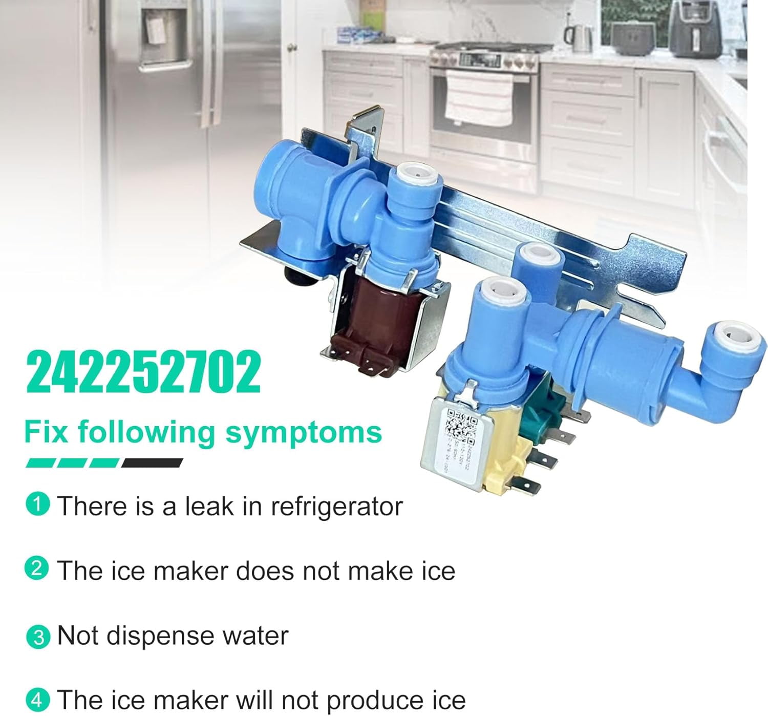 RVKXHD 242252702 Refrigerator Water inlet Valve for Frigidaire Kenmore Electrolux Crosley, Fridge Water Valve replacement Parts 240531101 241734301 WV2702 AP5671757 240321801 K-76150, 1 Year Warranty