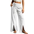 thumbnail image 7 of Bloomae Wide Leg Pants for Women Loose Flowy Palazzo Side Drawstring Pleated Elastic Waist Lounge Trousers Summer Beach Vacation High Slit Hem Pants with Pockets, 7 of 7