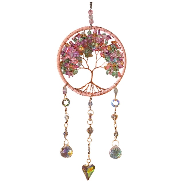 Árbol de la vida colgante decorativo hecho a mano con piedras de cristal natural, único para el hogar