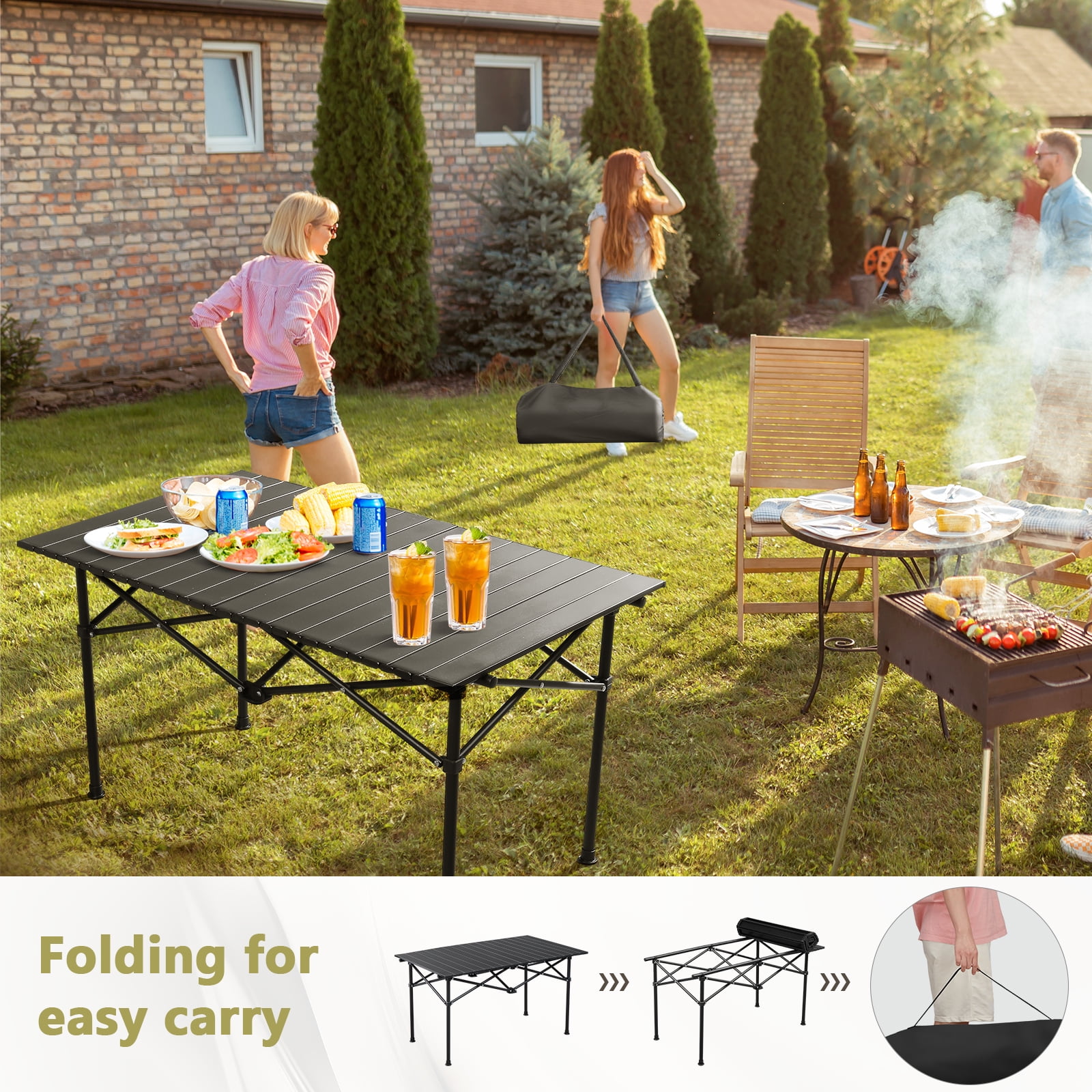 Portable Folding Camping Table, Ultralight Collapsible Table Outdoor Camp Table for Travel Hiking Backyard BBQ Party, Black/47x20in